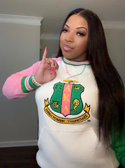 AKA Crest White Opp Sleeve Chenille Crewneck (Unisex Size)