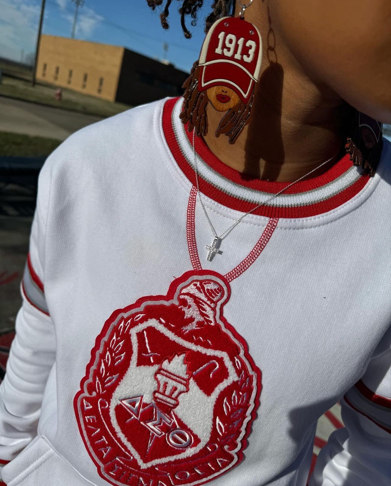 DST White Crest Striped Chenille Crewneck (Unisex Size)