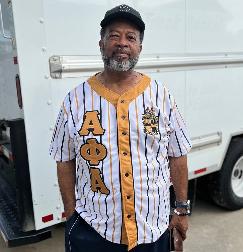 Alpha White Pinstripe Button Up Baseball Jersey
