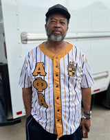 Alpha White Pinstripe Button Up Baseball Jersey