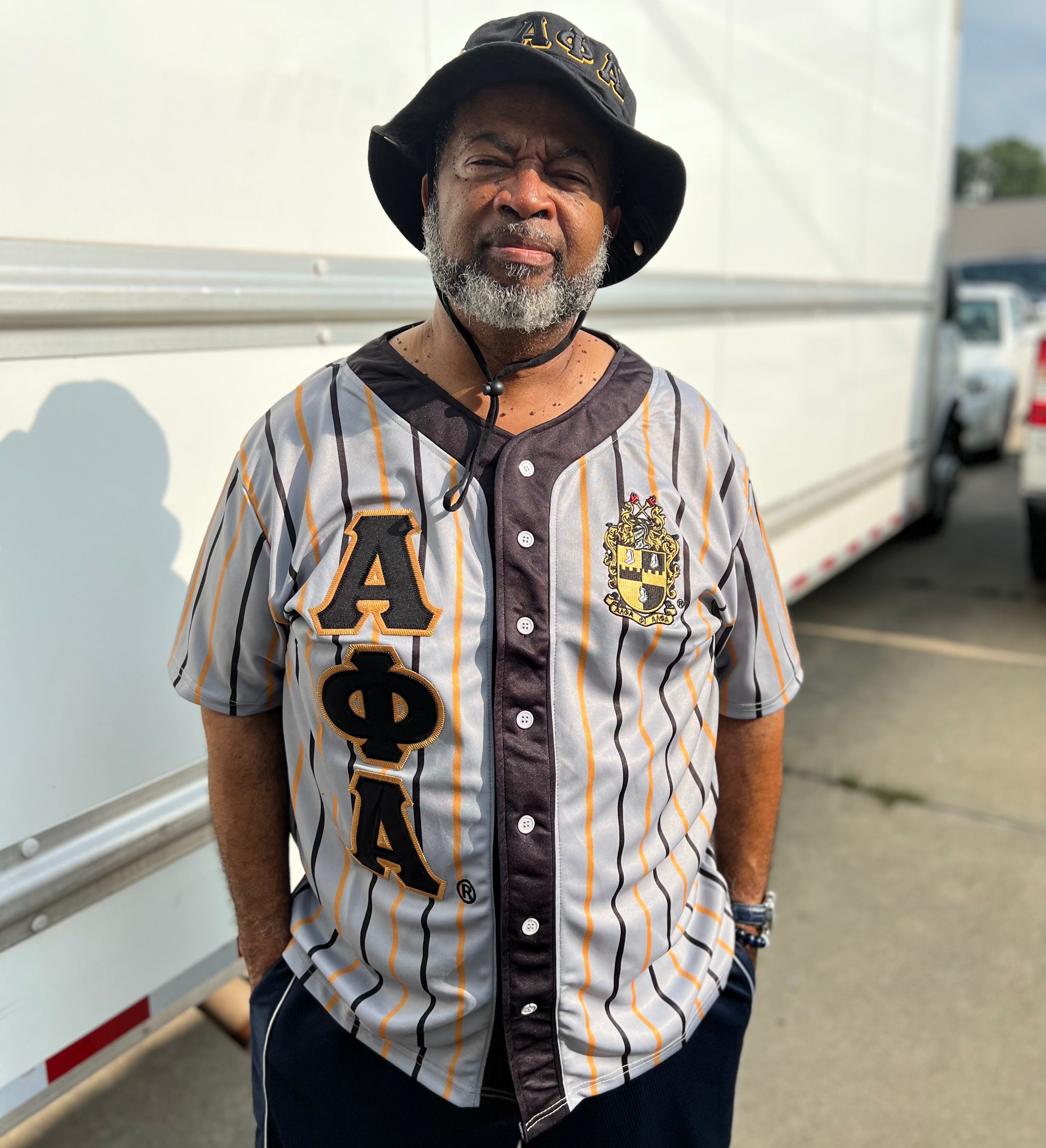 Alpha Grey Pinstripe Button Up Baseball Jersey The King McNeal Collection Alpha Grey Pinstripe Button Up Baseball Jersey The King McNeal Collection