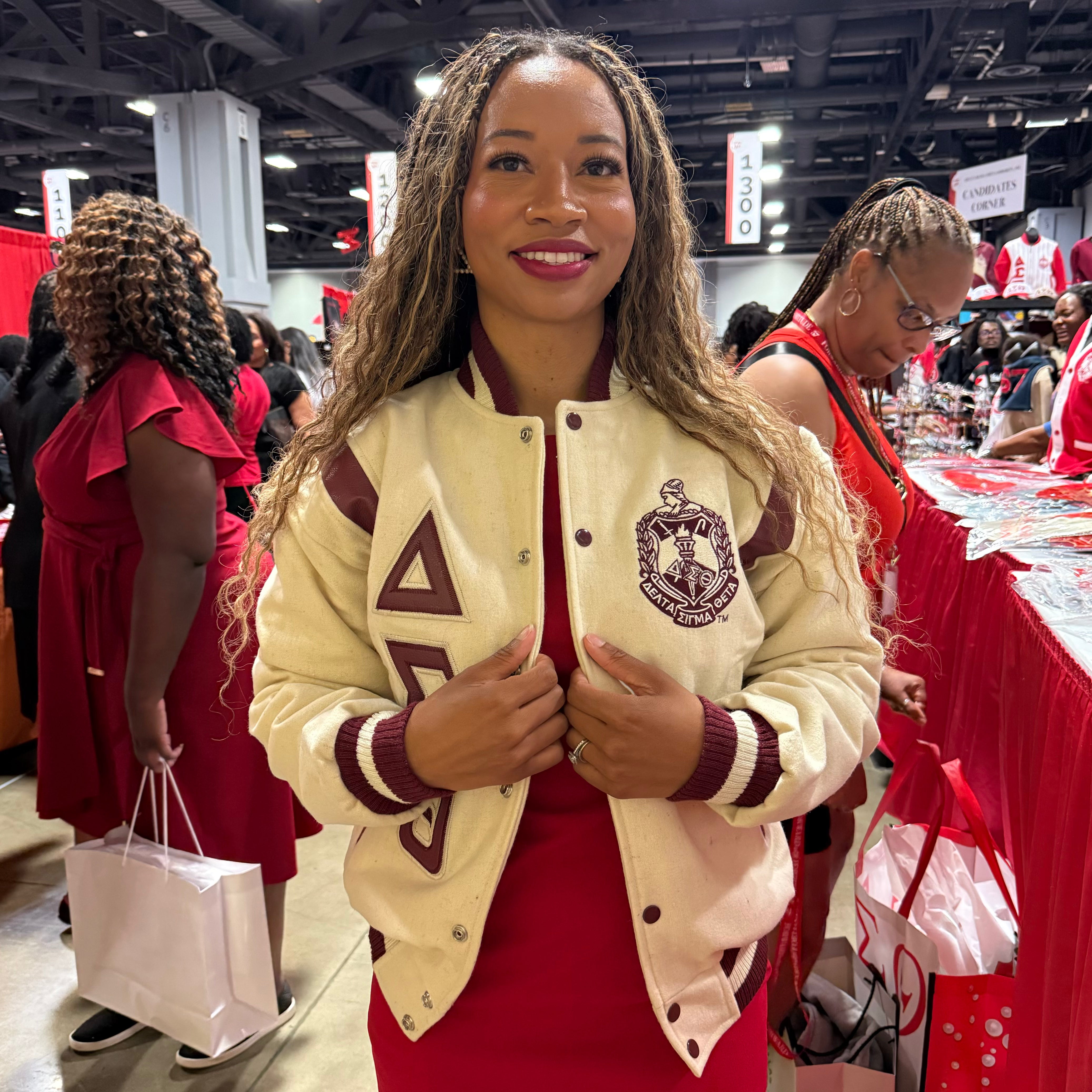 Delta Cream Wool and Crimson Leather Letterman Jacket