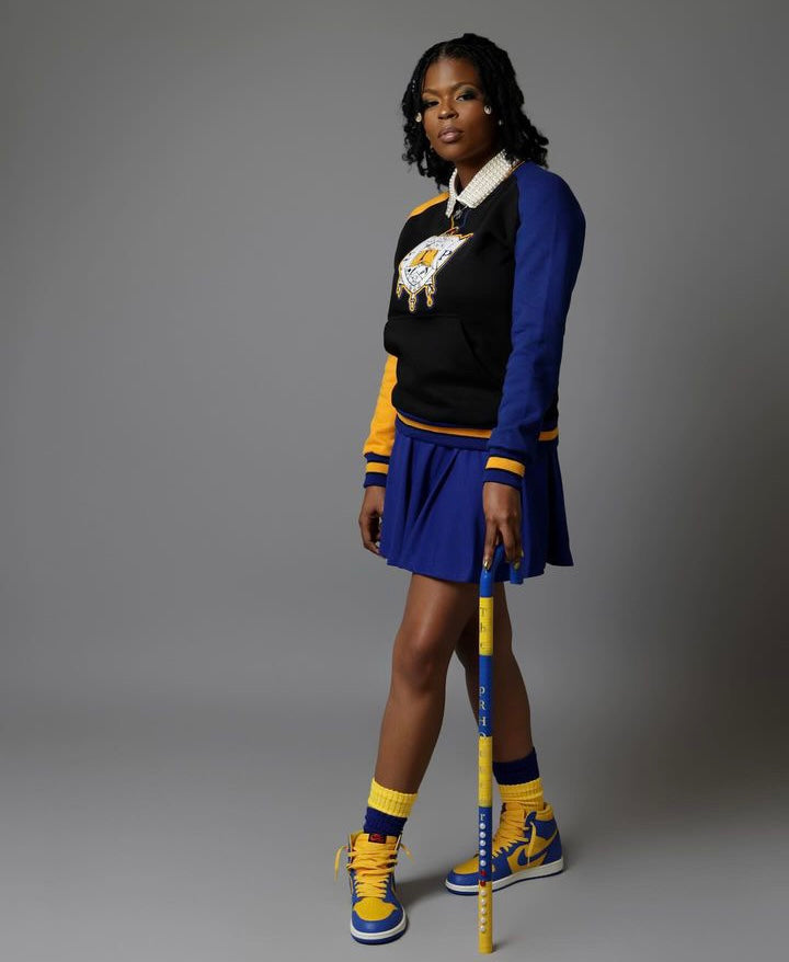 SGRho Black Opp Sleeve Chenille Crest Pocket Crewneck