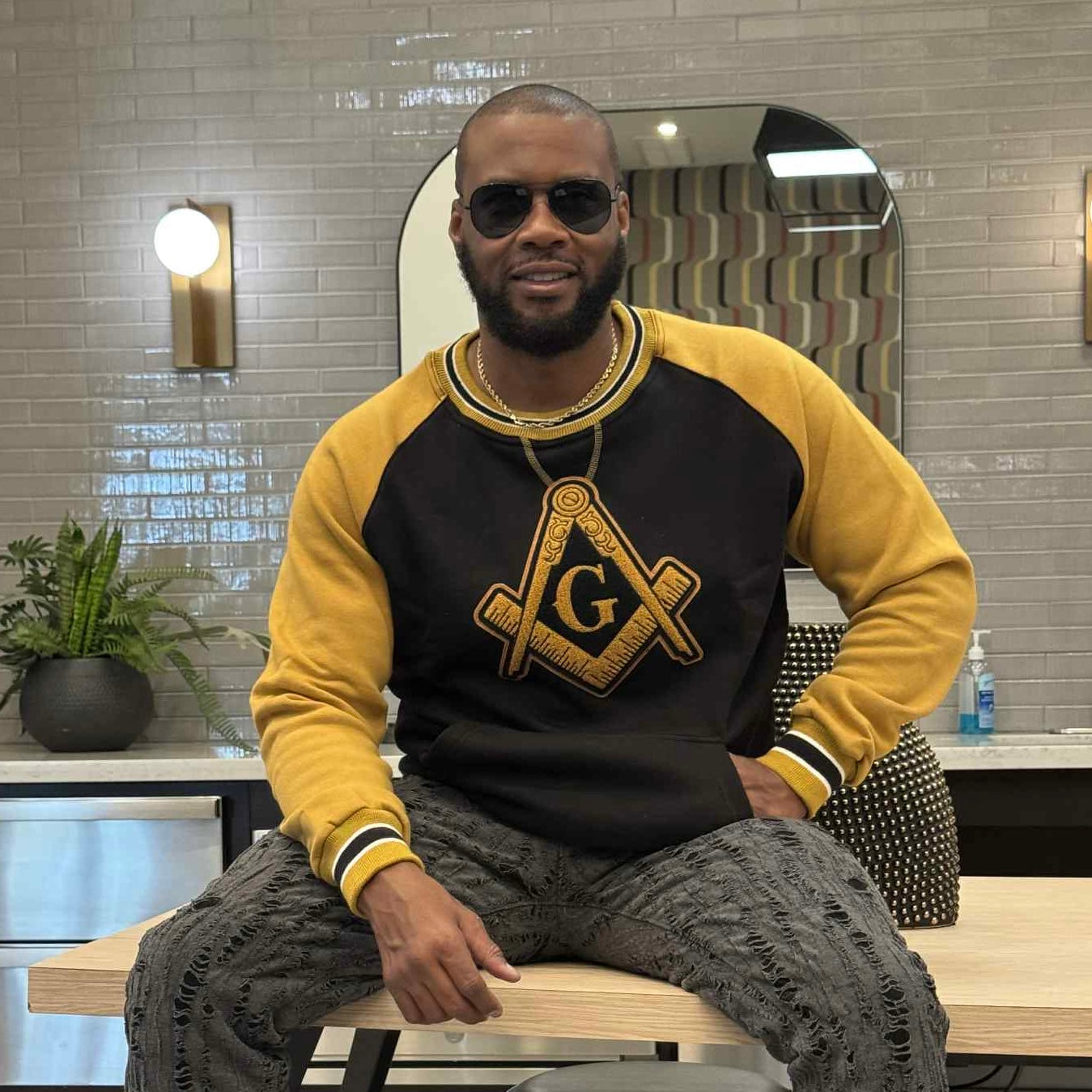 Mason Black/Gold Crest Chenille Crewneck