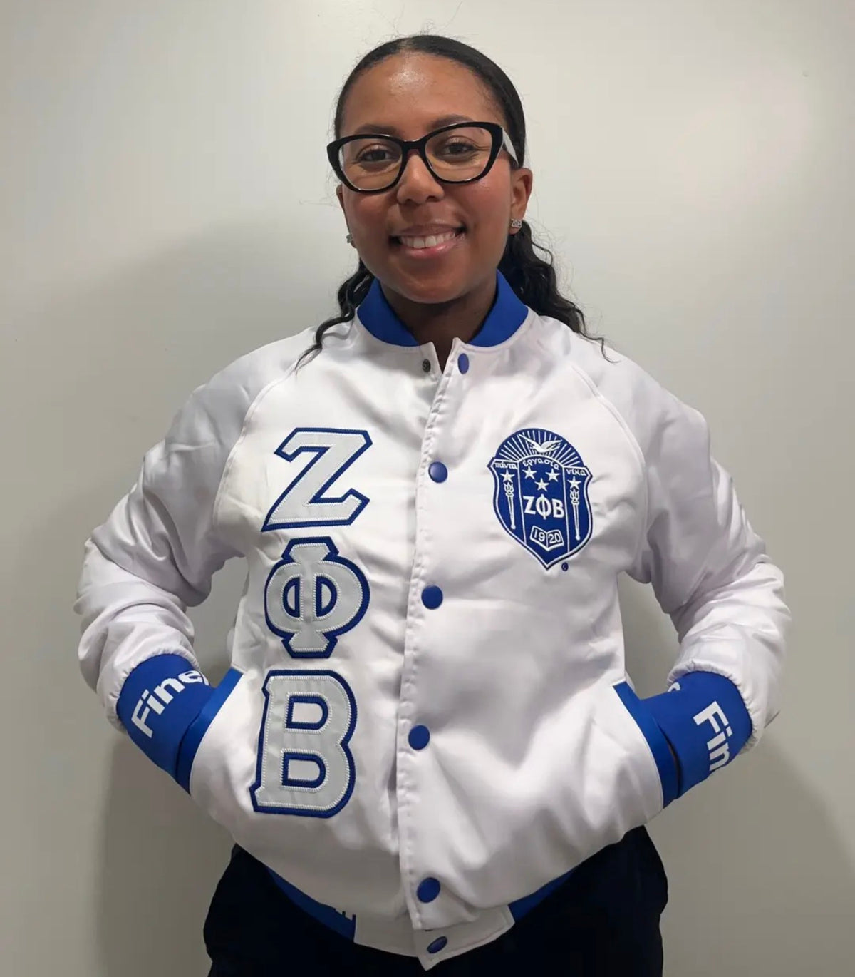 Zeta White Satin Bomber Jacket Custom Ribbon And Lining – The King