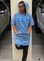 SGRho Denim Hoodie Dress With Pockets