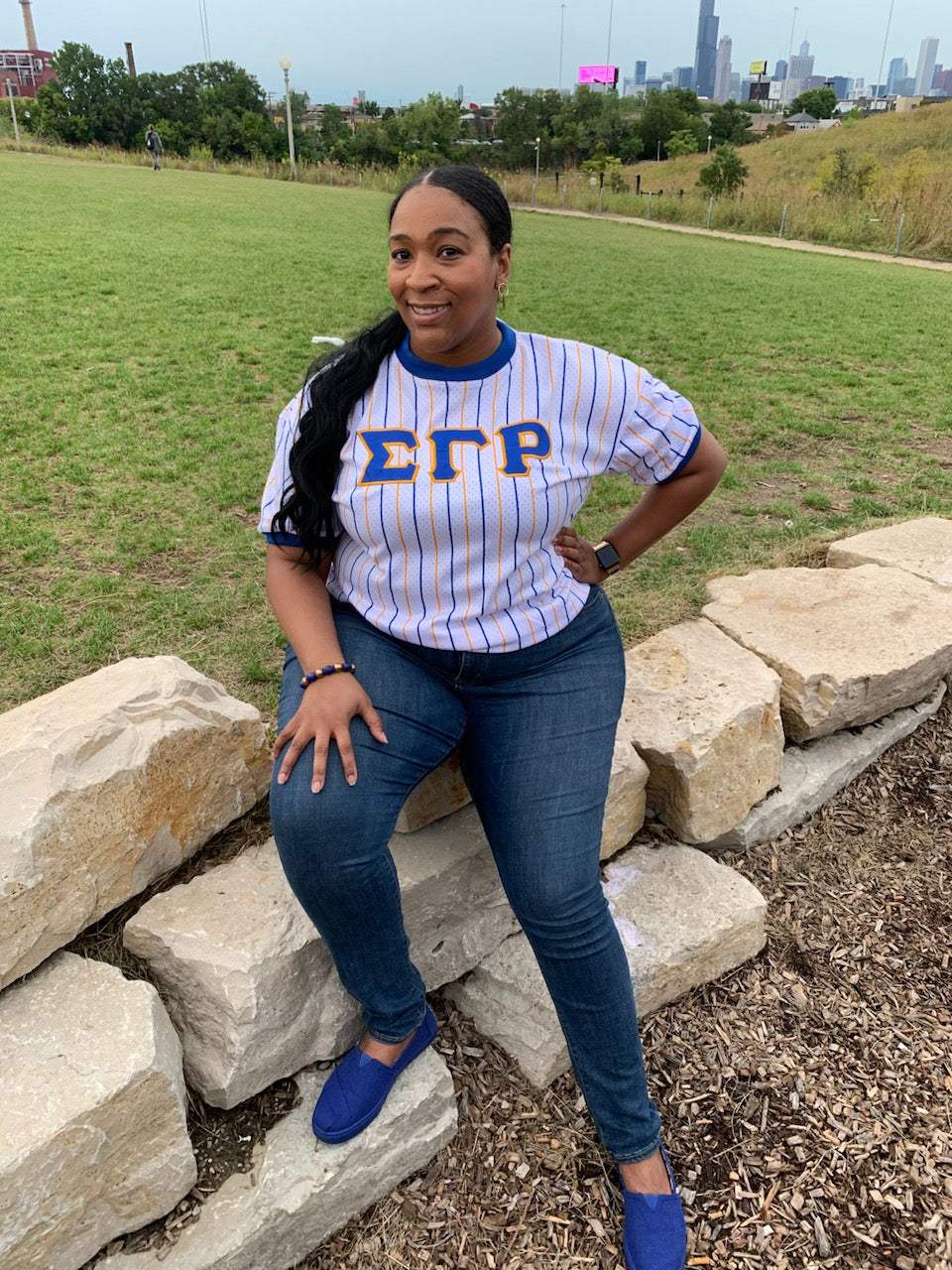 SGRho White Pinstripe Baseball Jersey