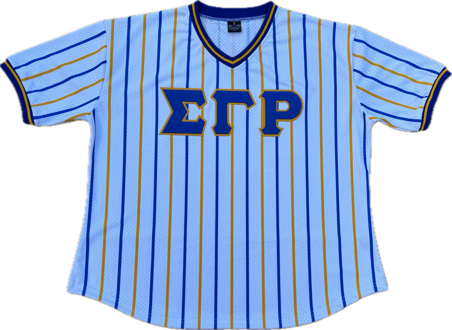 SGRho White Pinstripe Baseball Jersey