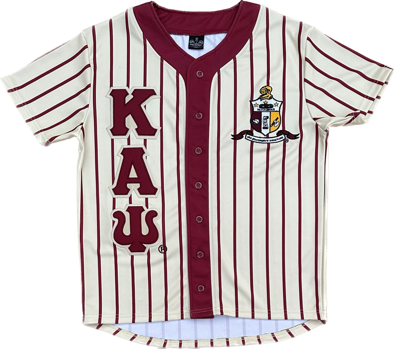 Kappa Cream Pinstripe Button Up Baseball Jersey