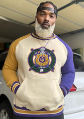 Omega Opposite Sleeve Crest Chenille Crewneck