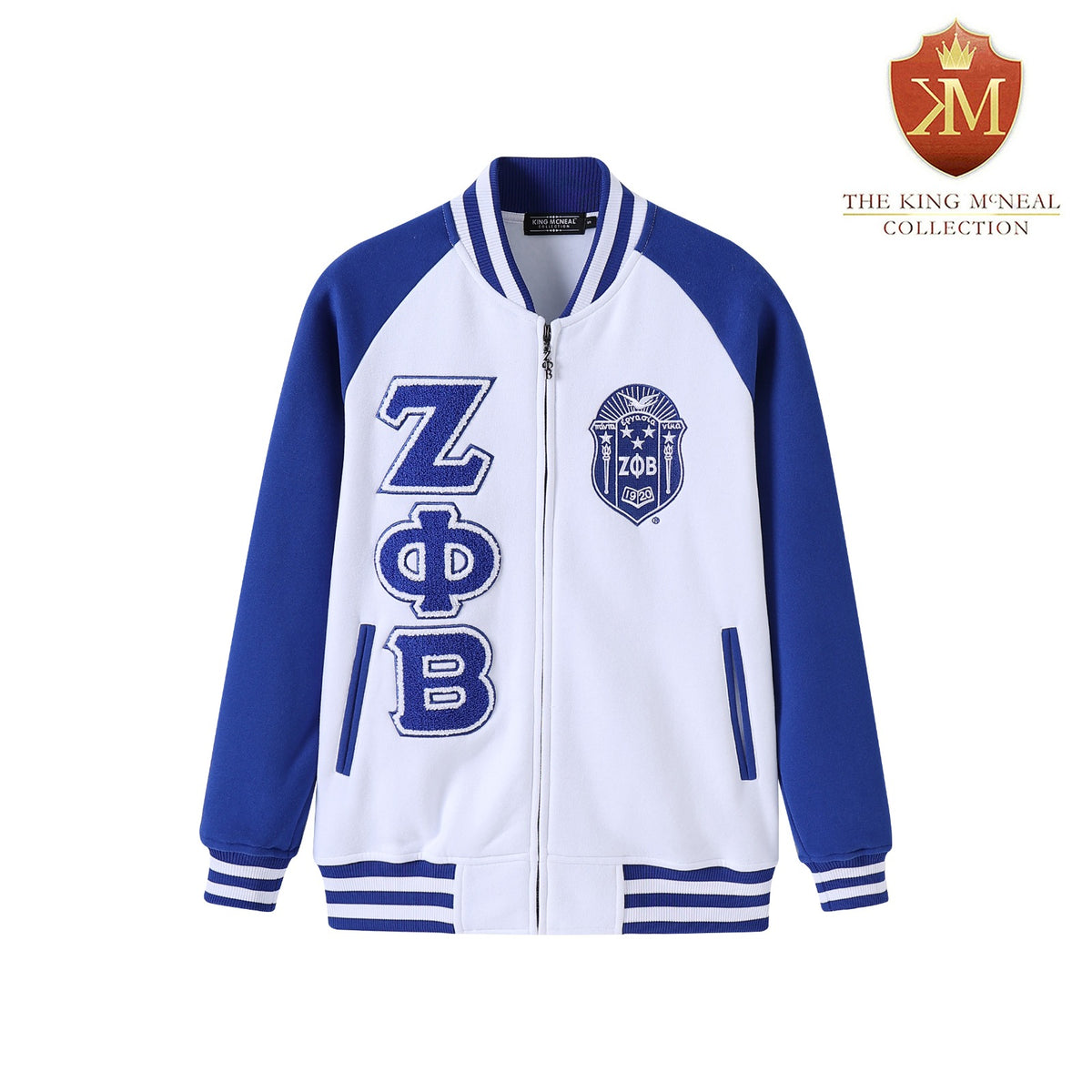 Zeta White Varsity Fleece Jacket