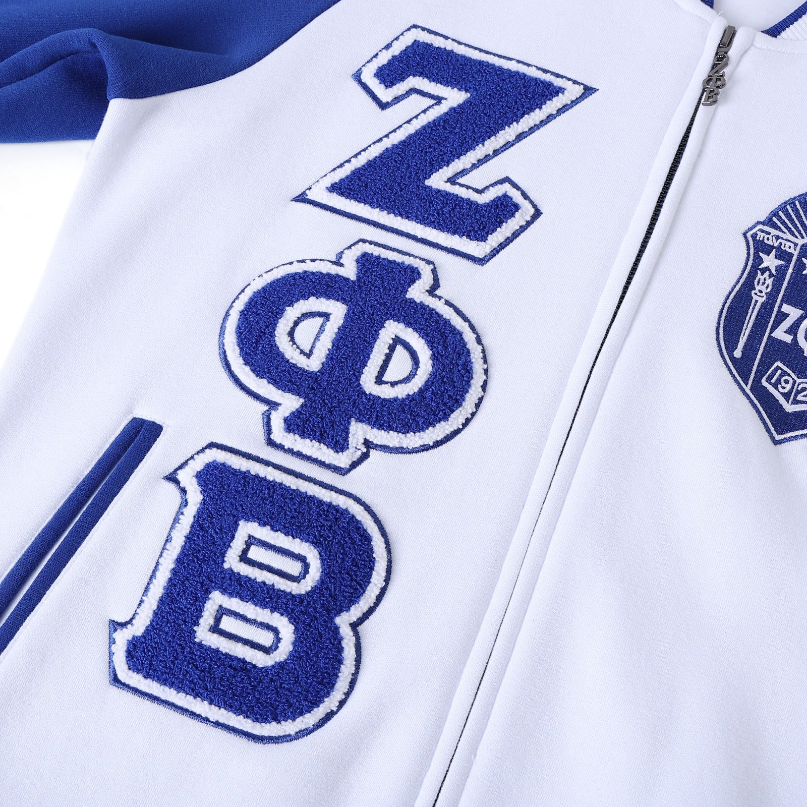 Zeta White Varsity Fleece Jacket
