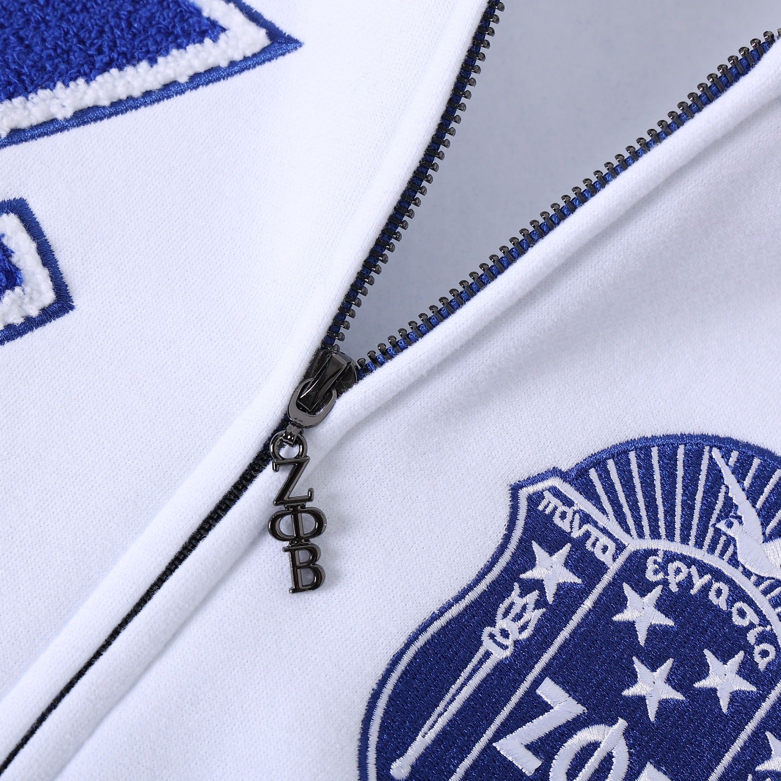 Zeta White Varsity Fleece Jacket