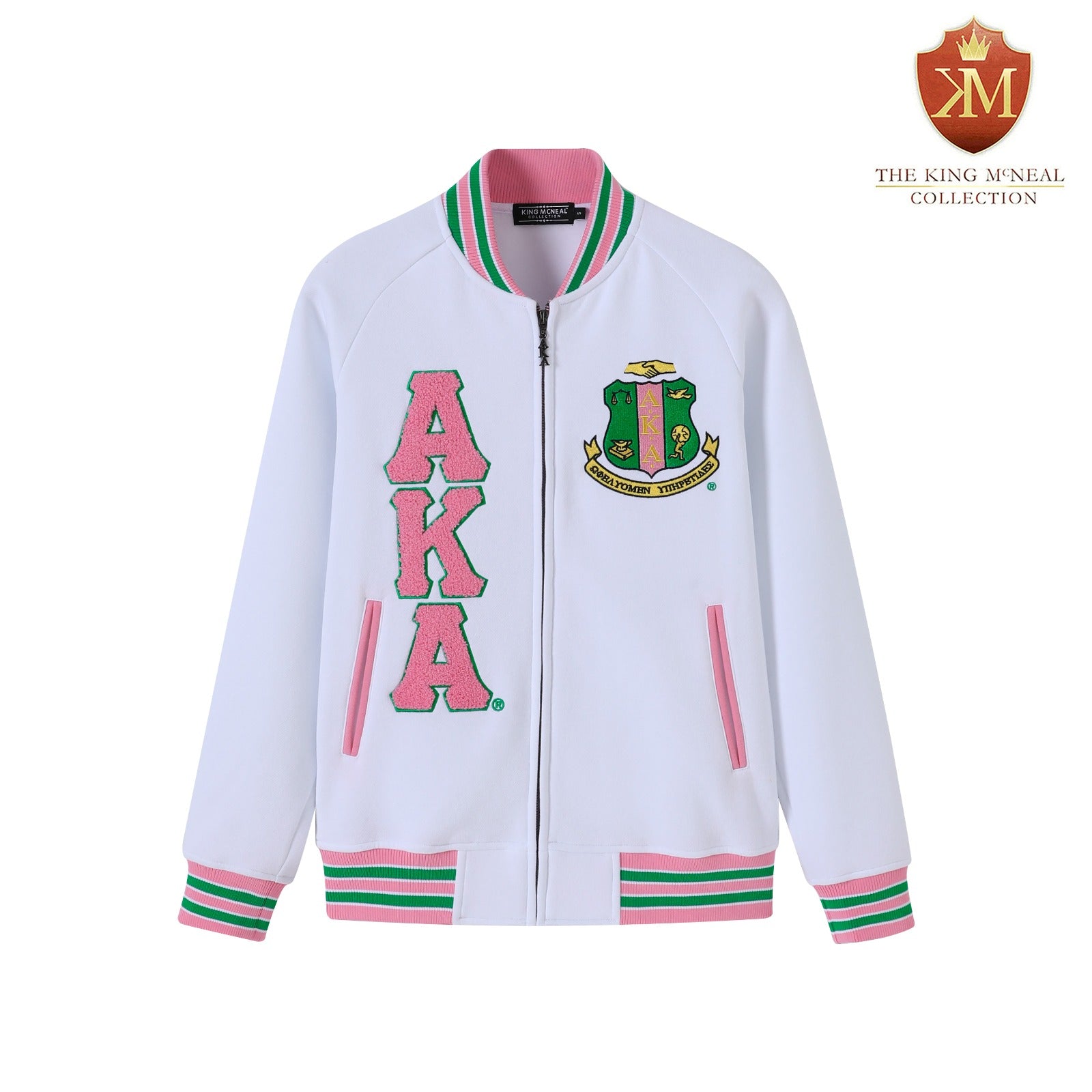 AKA White Fleece Letterman Jacket (Unisex Size)