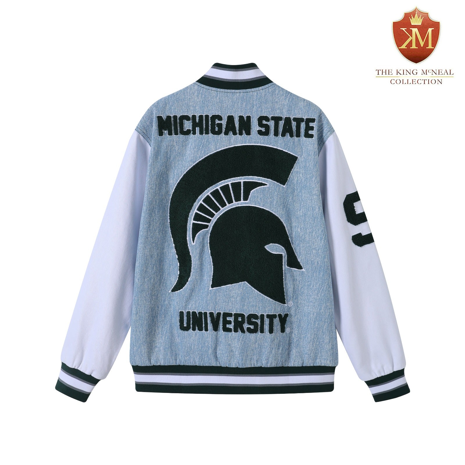 Michigan State Blue Denim Bomber Jacket