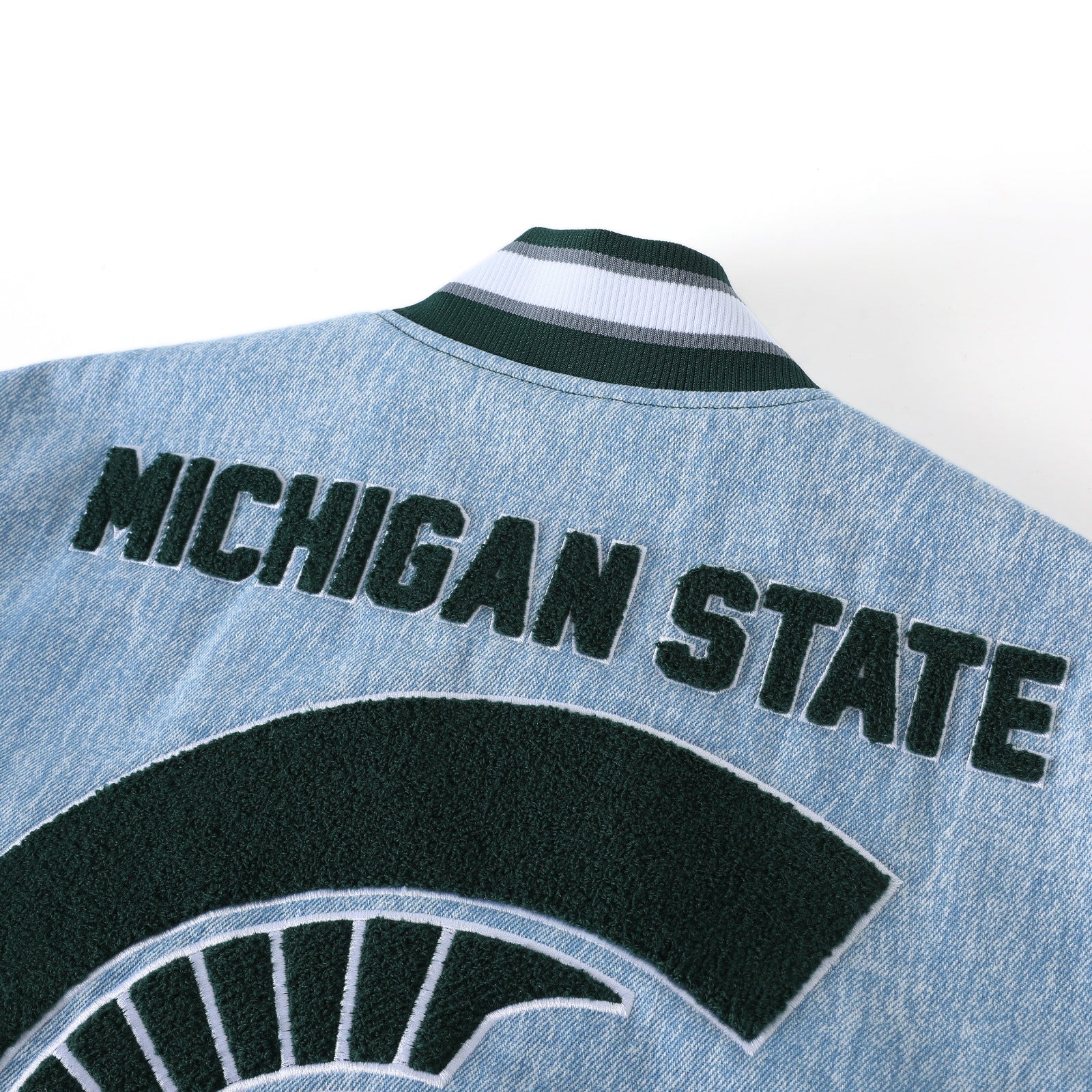 Michigan State Blue Denim Bomber Jacket