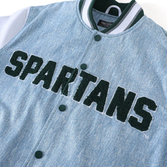 Michigan State Blue Denim Bomber Jacket