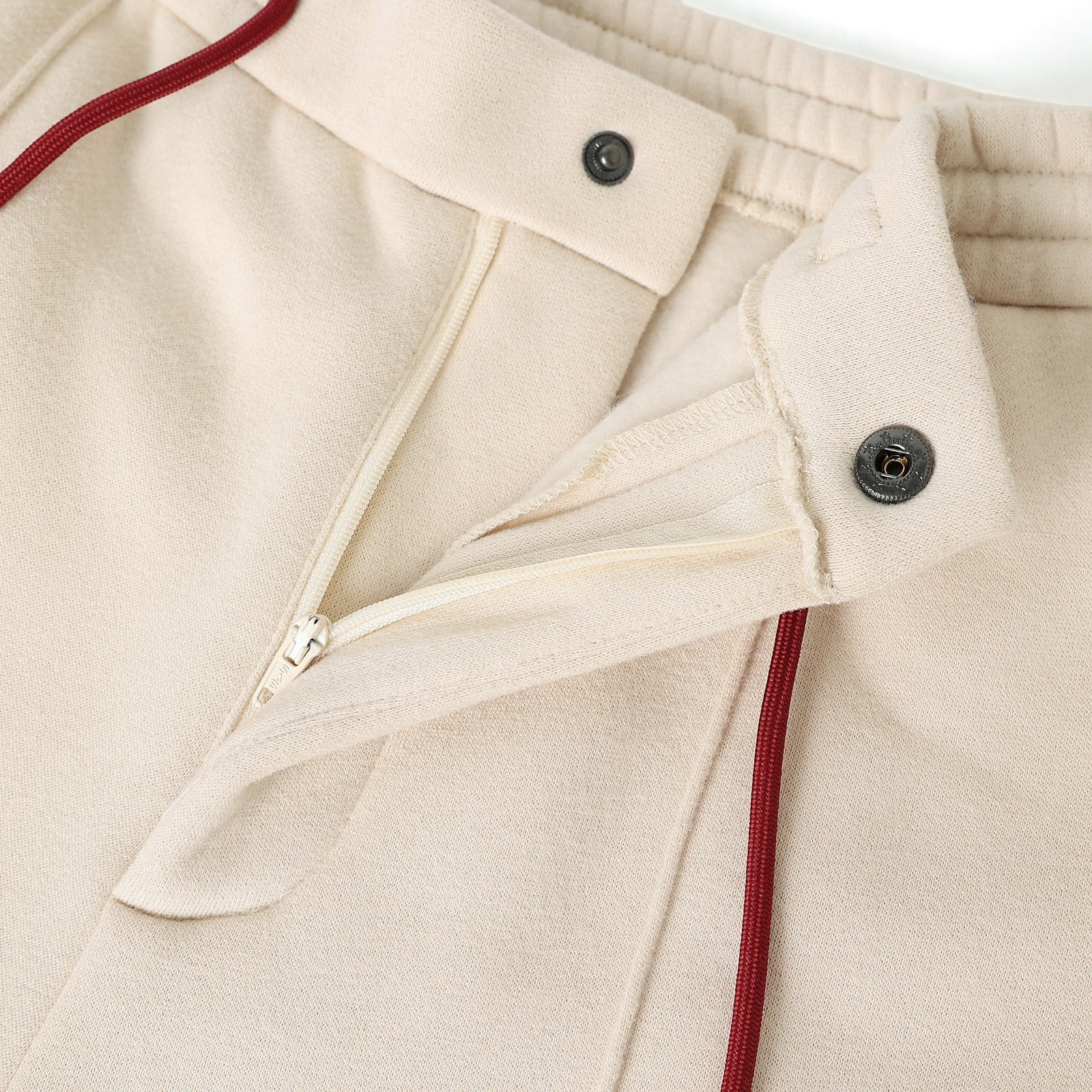 Neutral & Crimson Pleated Fleece Pants (Unisex)