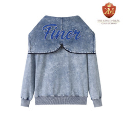 Zeta Blue Denim Full Zip Prep Unisex Hoodie