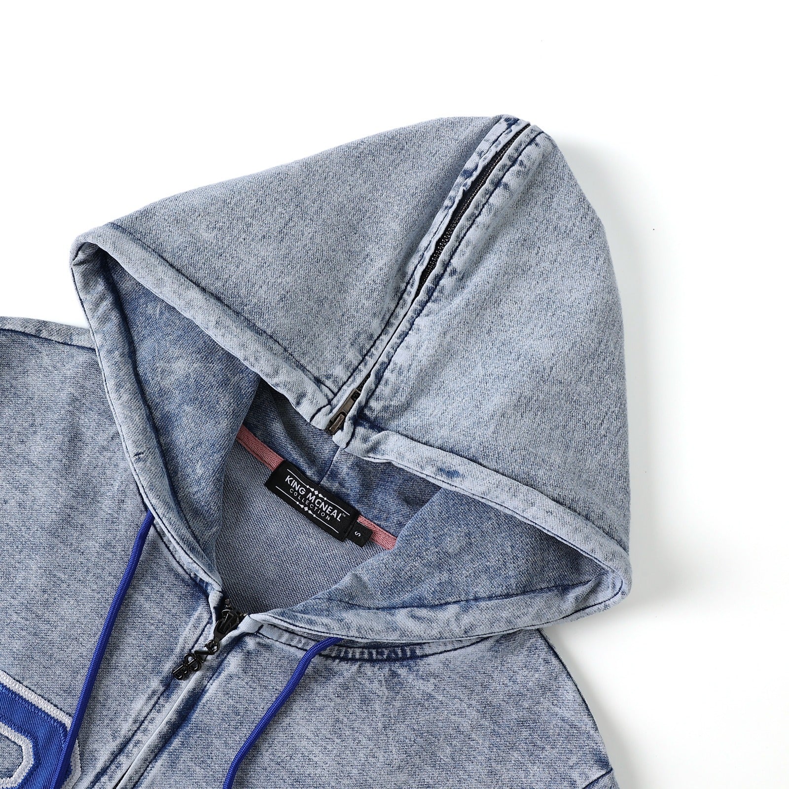 Zeta Blue Denim Full Zip Prep Unisex Hoodie