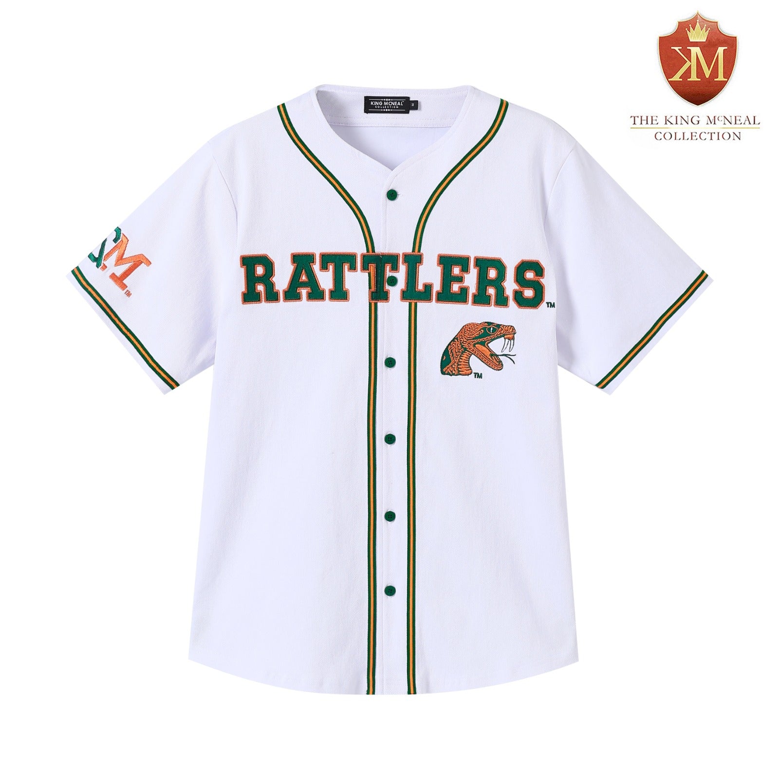 FAMU Rattlers White Button Up Baseball Jersey (Unisex)