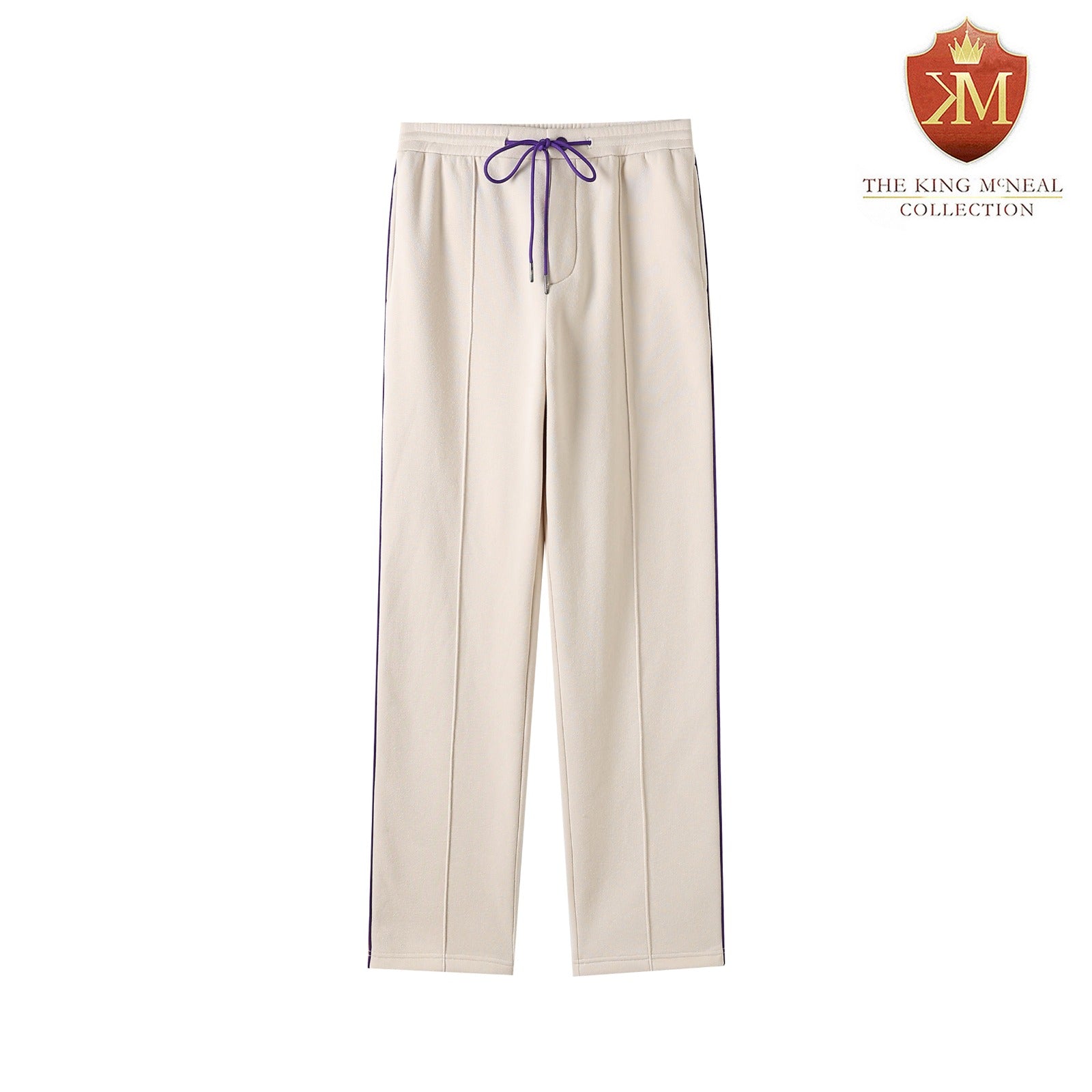 Neutral & Purple Pleated Fleece Pants