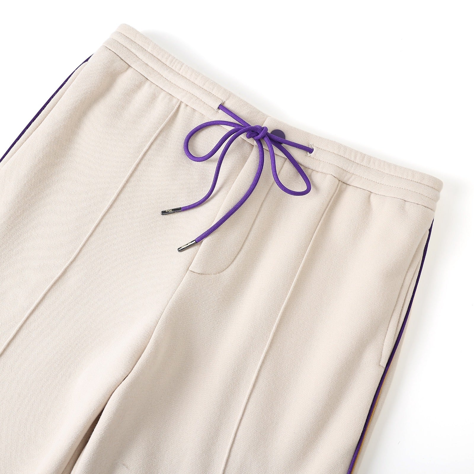 Neutral & Purple Pleated Fleece Pants