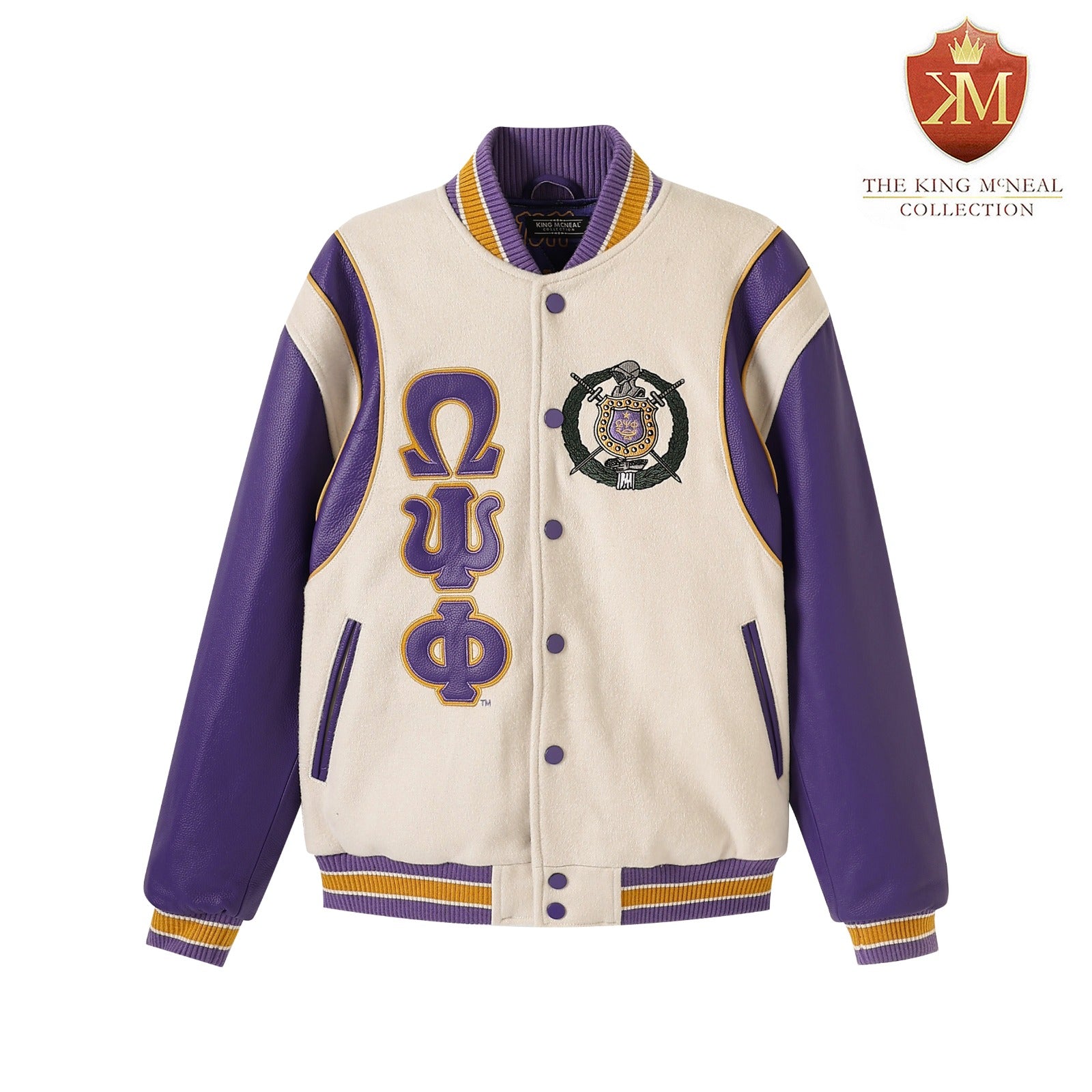 Omega Psi Phi Neutral Wool And Leather Letterman Jacket