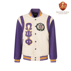 Omega Psi Phi Neutral Wool And Leather Letterman Jacket