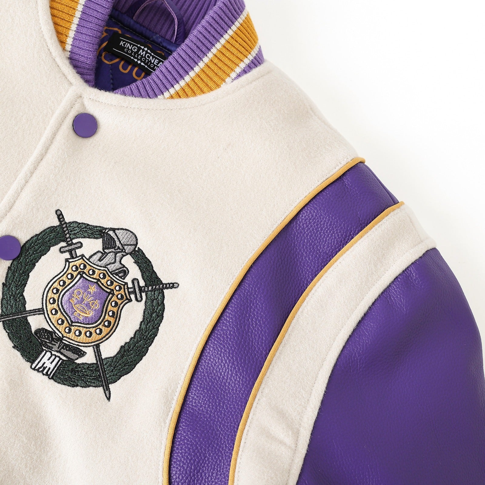 Omega Psi Phi Neutral Wool And Leather Letterman Jacket