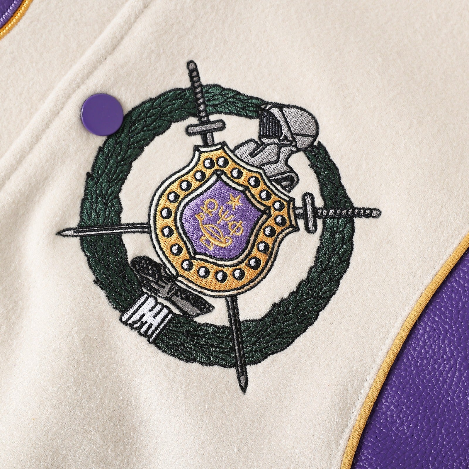 Omega Psi Phi Neutral Wool And Leather Letterman Jacket