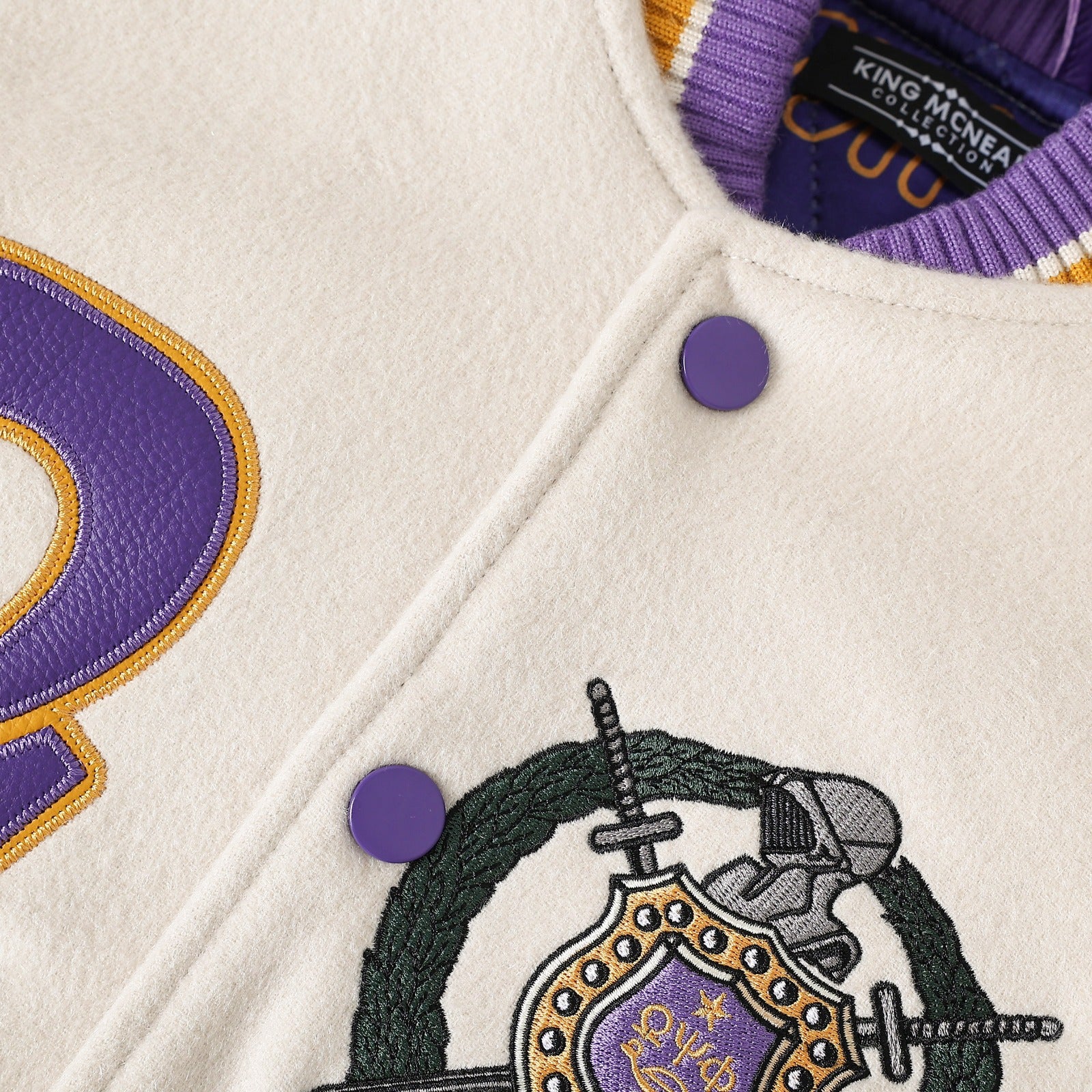 Omega Psi Phi Neutral Wool And Leather Letterman Jacket