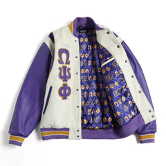 Omega Psi Phi Neutral Wool And Leather Letterman Jacket