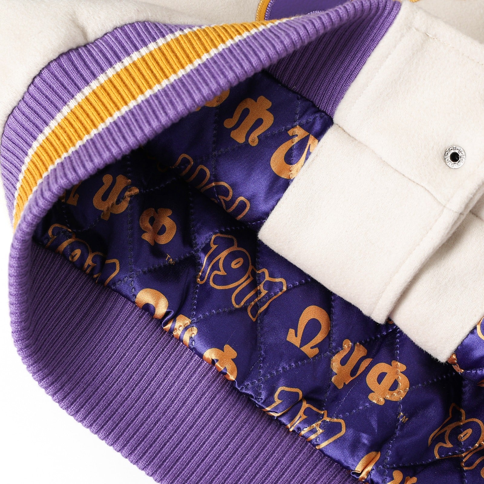 Omega Psi Phi Neutral Wool And Leather Letterman Jacket