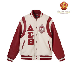 Delta Sigma Theta Neutral Wool And Leather Letterman Jacket