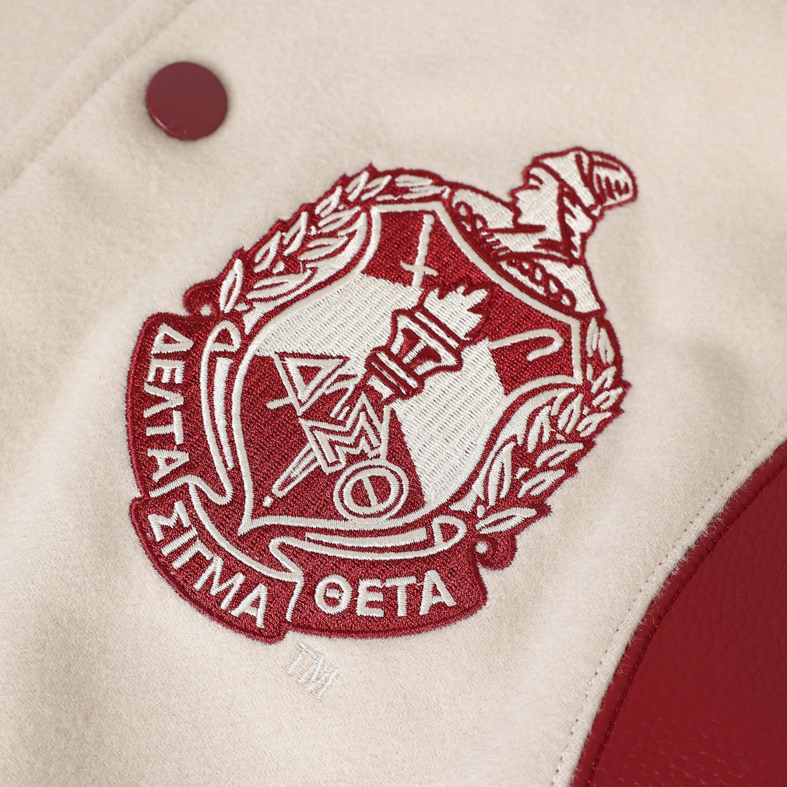 Delta Sigma Theta Neutral Wool And Leather Letterman Jacket