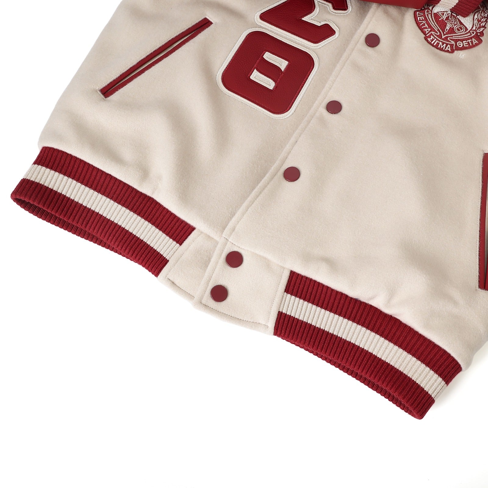 Delta Sigma Theta Neutral Wool And Leather Letterman Jacket