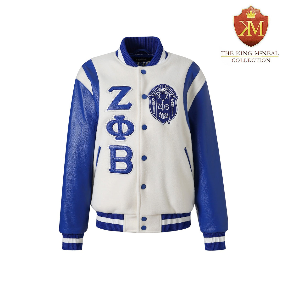 Zeta Phi Beta White Wool And Leather Letterman Jacket (Unisex)