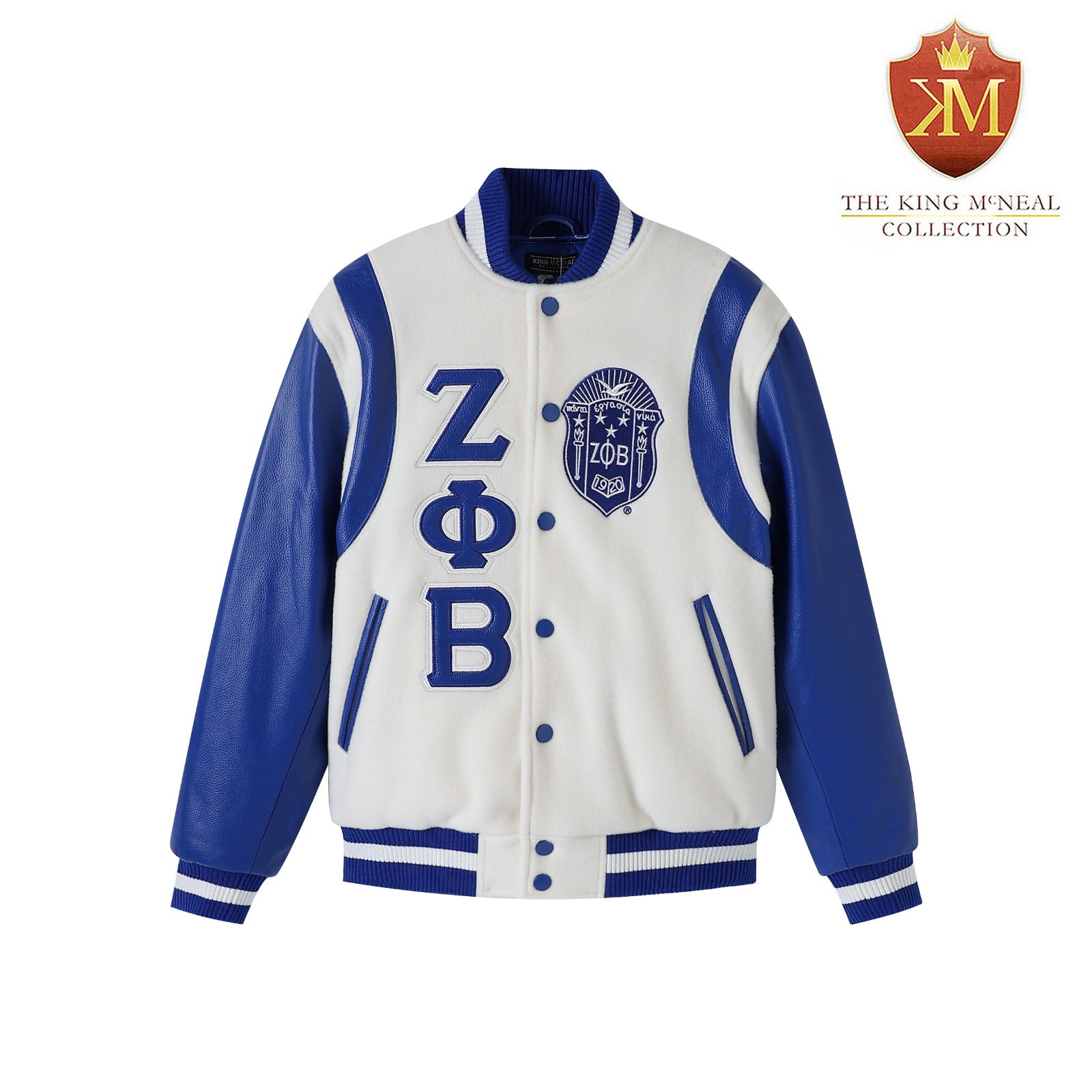 Zeta Phi Beta White Wool And Leather Letterman Jacket (Unisex)
