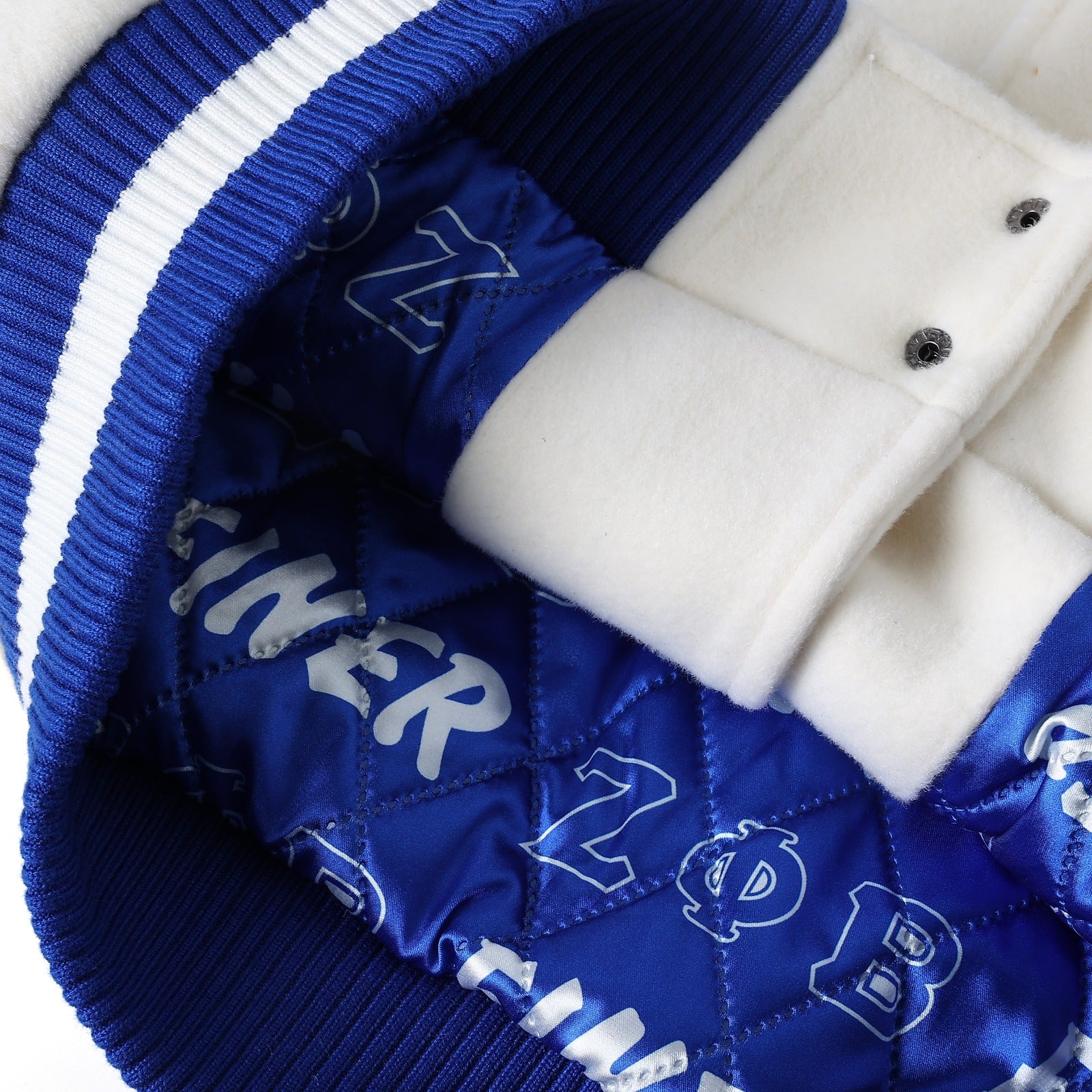 Zeta Phi Beta White Wool And Leather Letterman Jacket (Unisex)