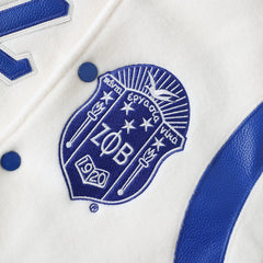Zeta Phi Beta White Wool And Leather Letterman Jacket (Unisex)