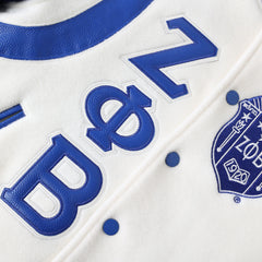 Zeta Phi Beta White Wool And Leather Letterman Jacket (Unisex)
