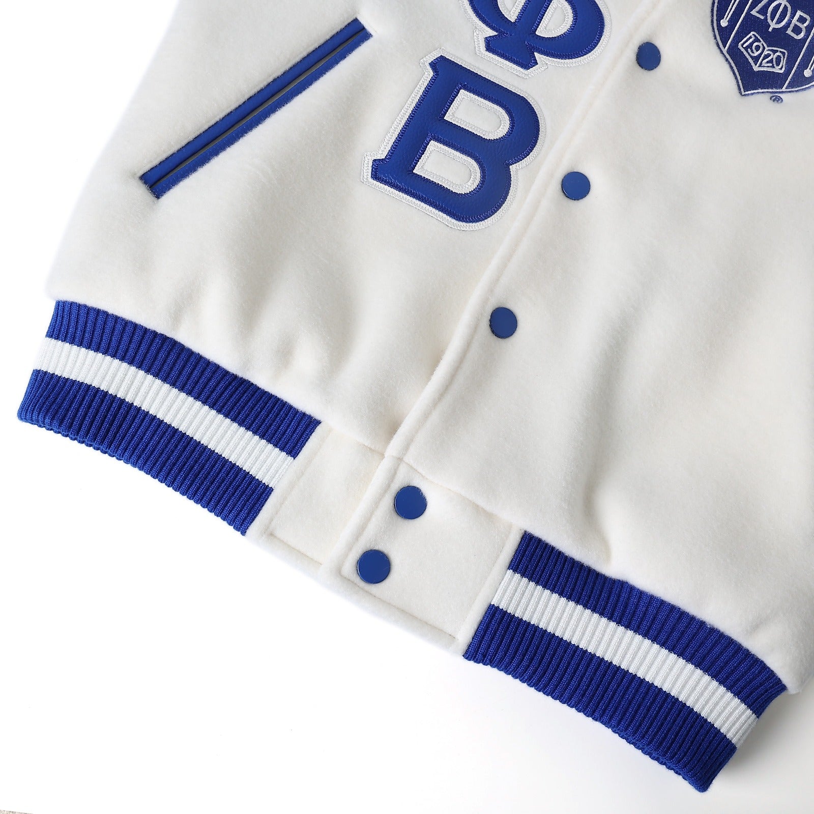 Zeta Phi Beta White Wool And Leather Letterman Jacket (Unisex)