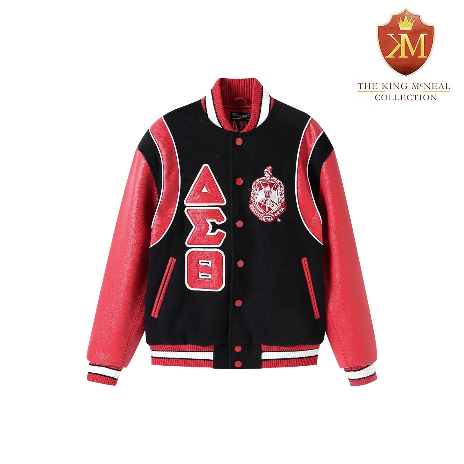 Delta Sigma Theta Black Wool And Leather Letterman Jacket (Unisex)