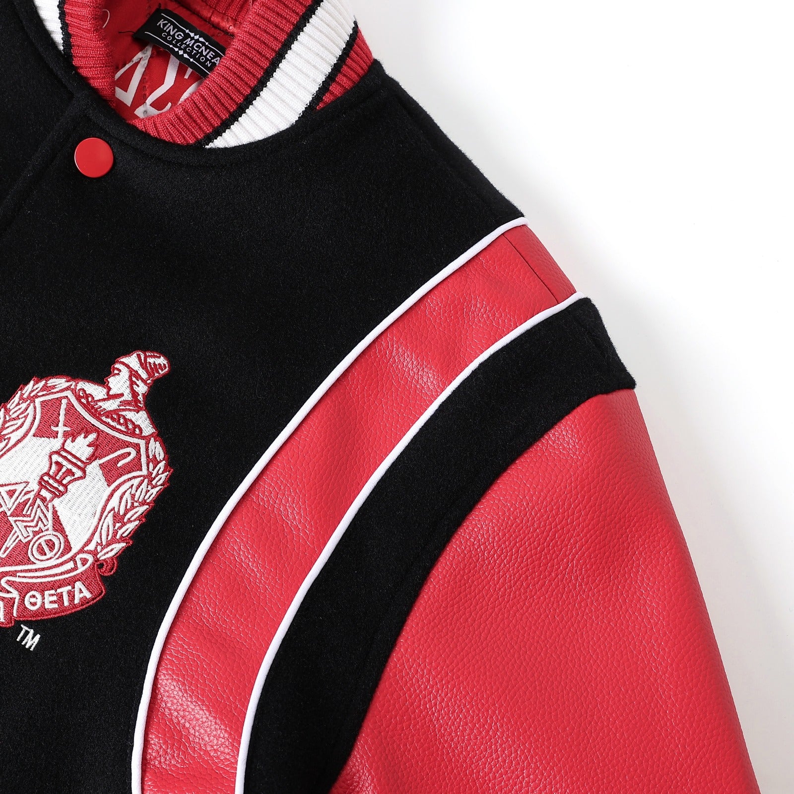 Delta Sigma Theta Black Wool And Leather Letterman Jacket (Unisex)