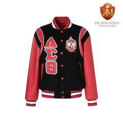 Delta Sigma Theta Black Wool And Leather Letterman Jacket (Unisex)