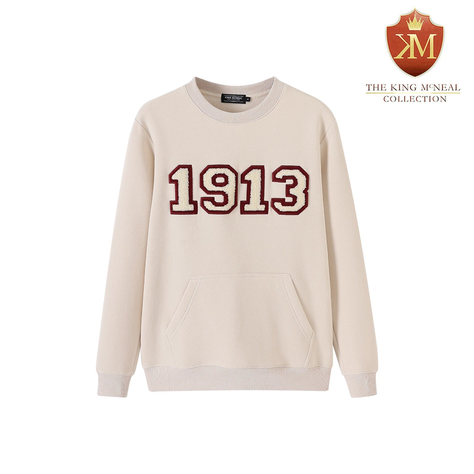 DST 1913 Crimson & Cream Crest Pocket Chenille Crewneck