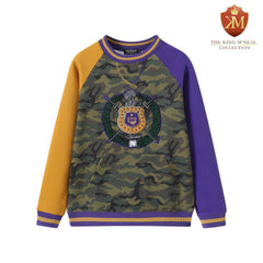 Omega Camo Opposite Sleeve Crest Chenille Crewneck