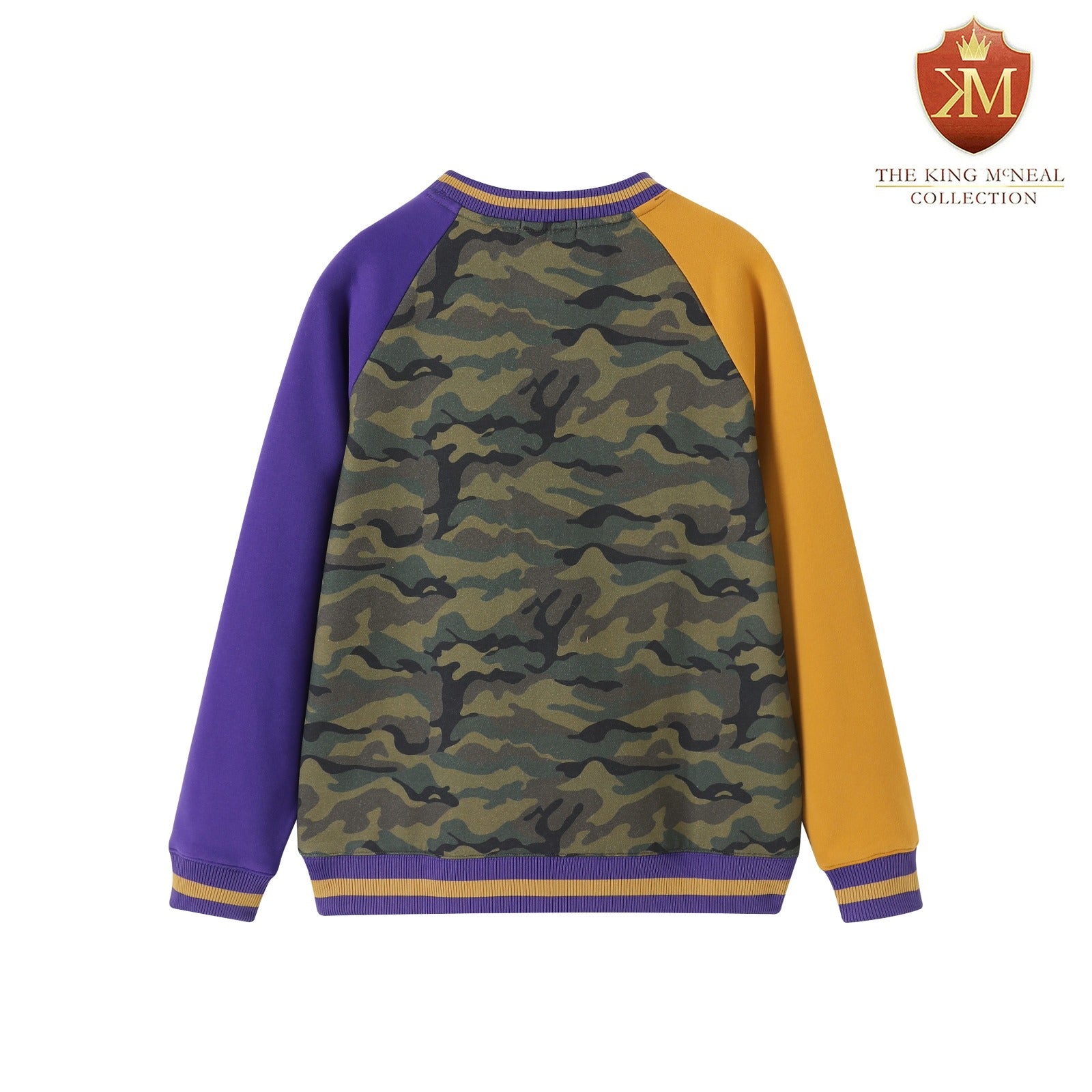Omega Camo Opposite Sleeve Crest Chenille Crewneck