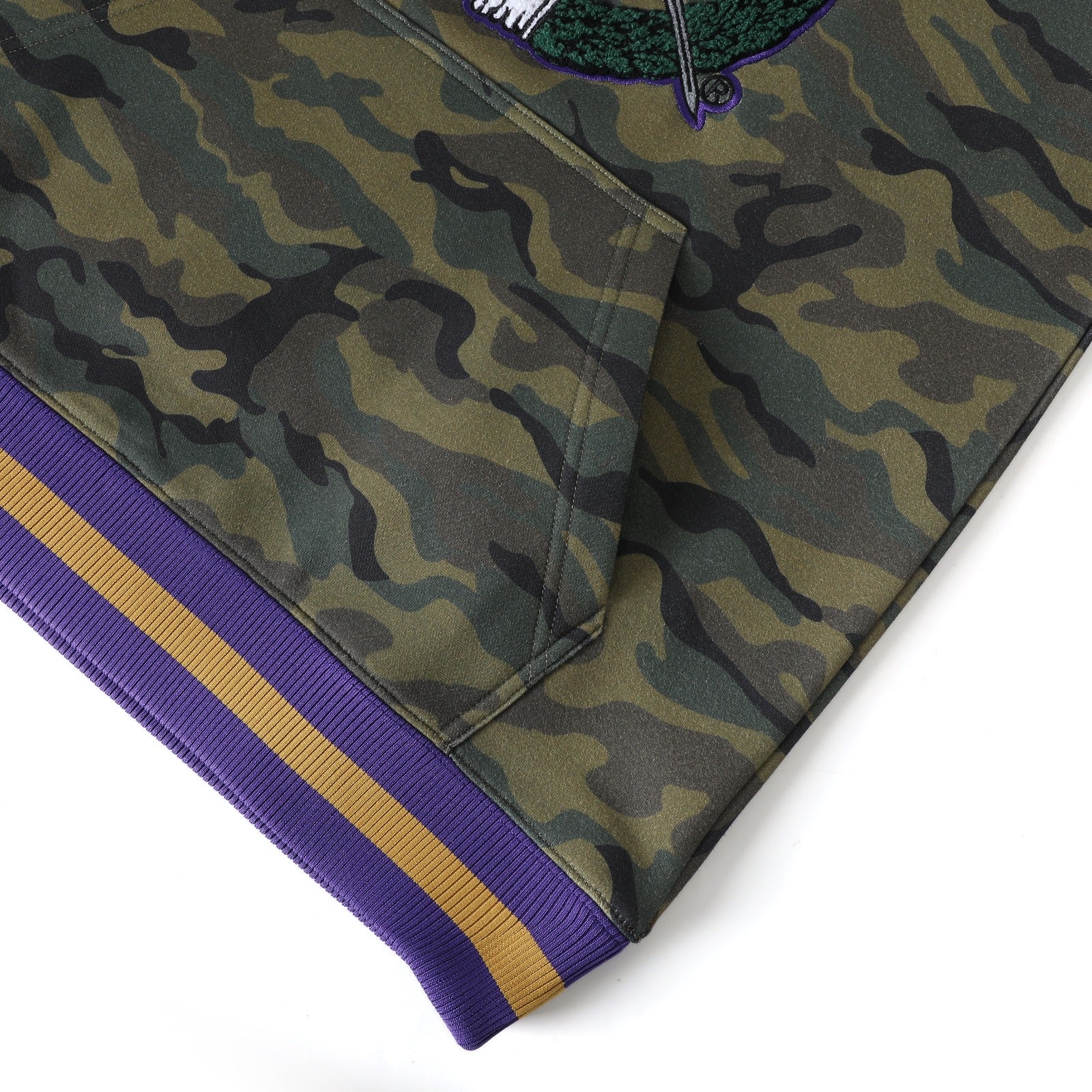 Omega Camo Opposite Sleeve Crest Chenille Crewneck